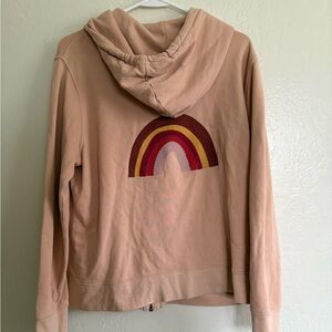 EUC Madewell Women’s Peach Zip-ip Hoodie with Rainbow Embroidered Design Size L